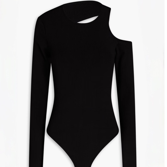 Zeynep Arcay Black Cutout Stretch Knit One Shoulder free Bodysuit Sz US2 - Picture 6 of 8